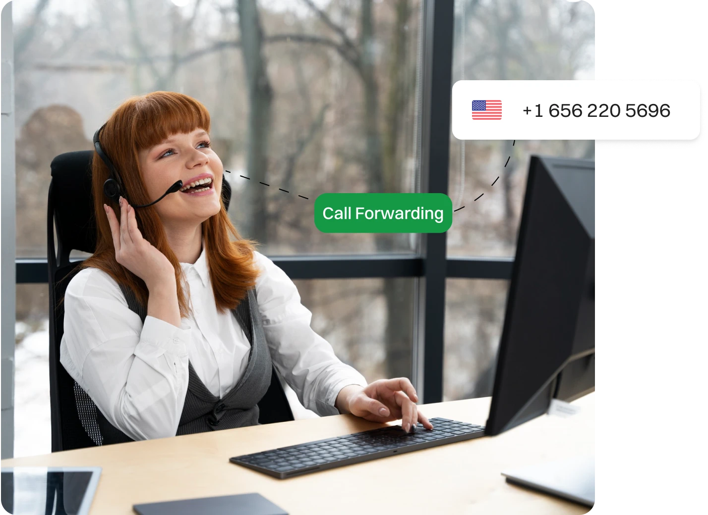 A lady representative forwarding a call to another number.