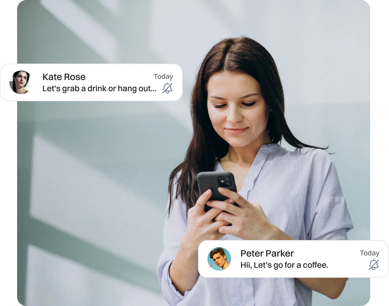 A girl seeing muted conversations in Dialaxy app.