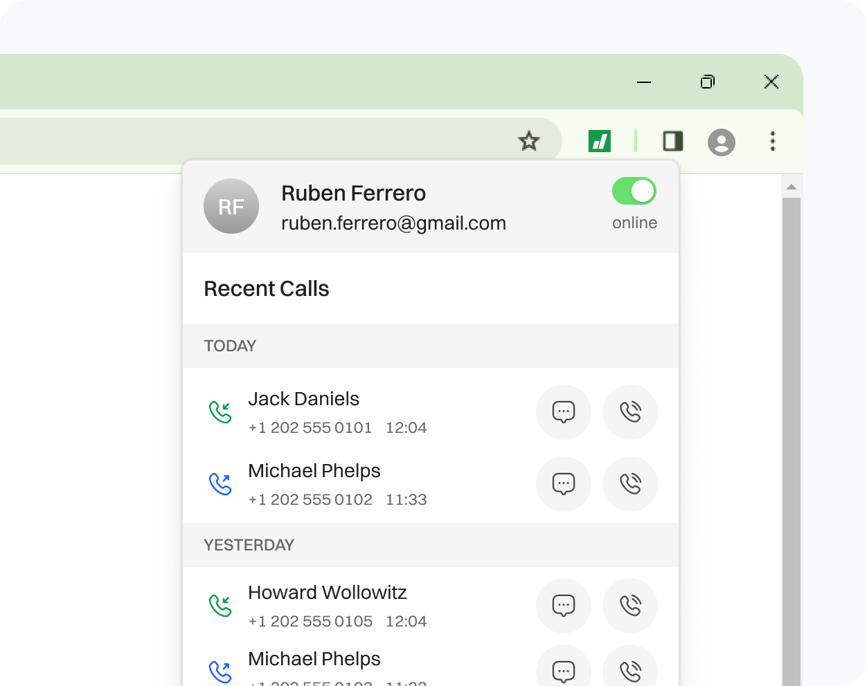 Extension integrating with browser where user can schedule, send, and monitor messages.