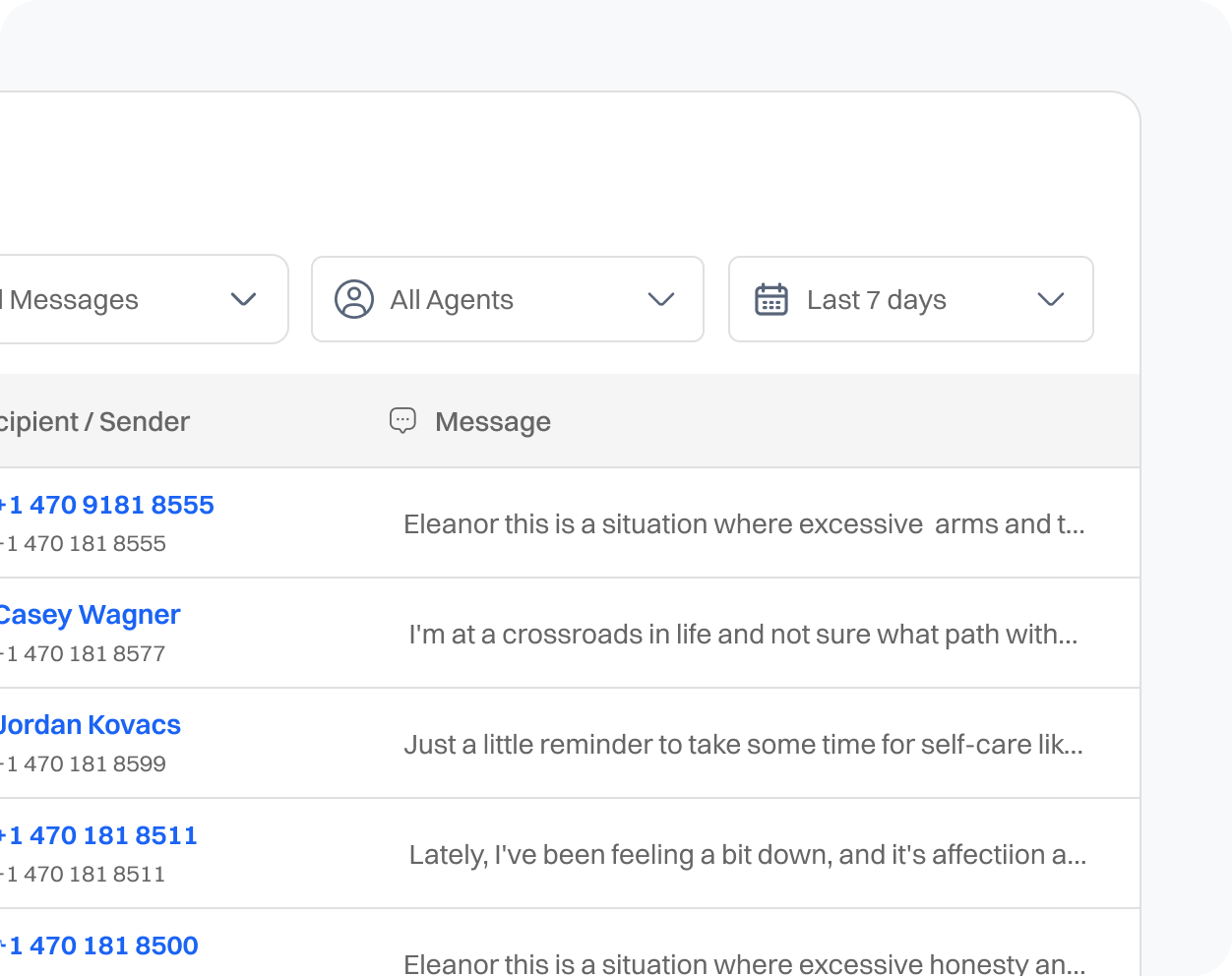 Message being filtered with specific criteria based on keywords, sender details, or message content.