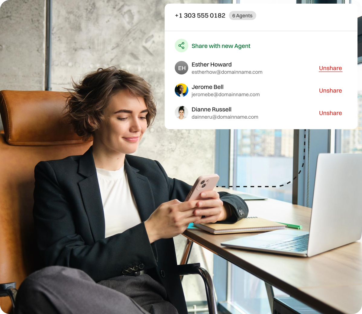 With agents you can share numbers through Dialaxy App.