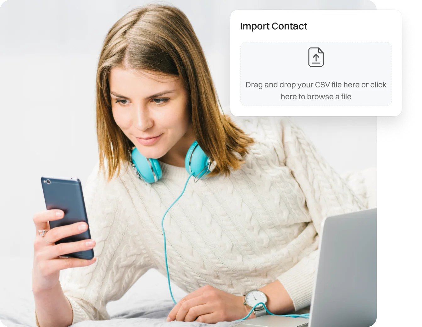 Girl Importing Contact list with import feature of dialaxy.