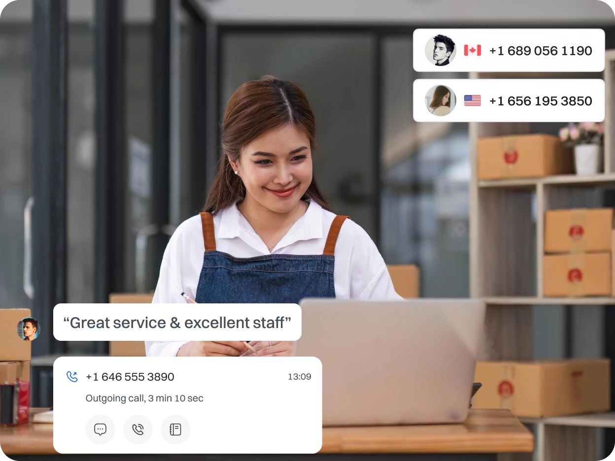 A lady Logistic personnel receiving feedback from outgoing call from a man.