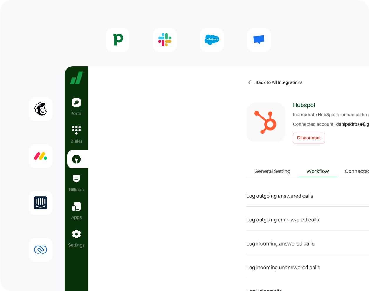 Integration Option with Hubspot from Dialaxy App.