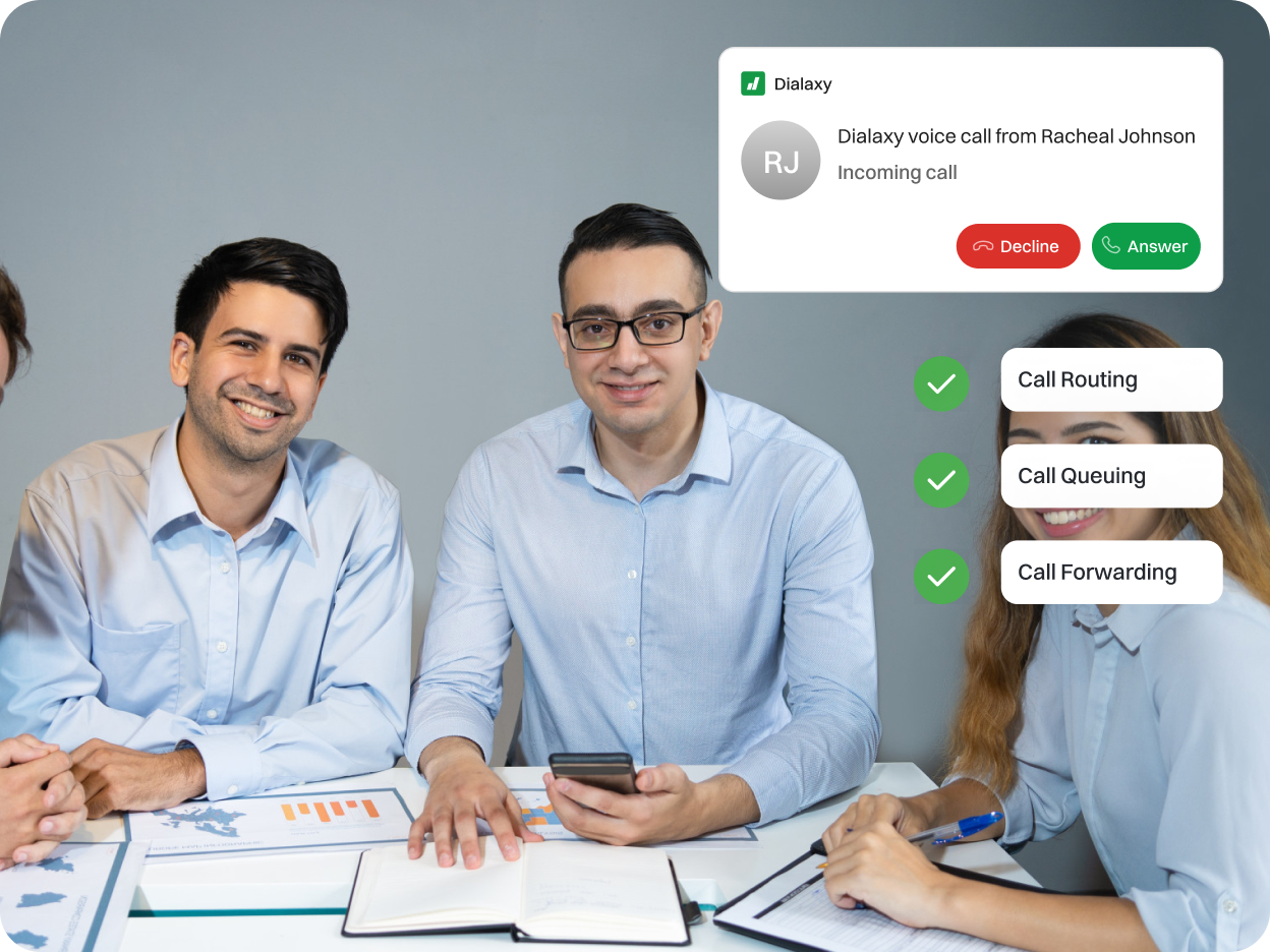 Staffs from a professional service agency communicating about call strategy to implement.