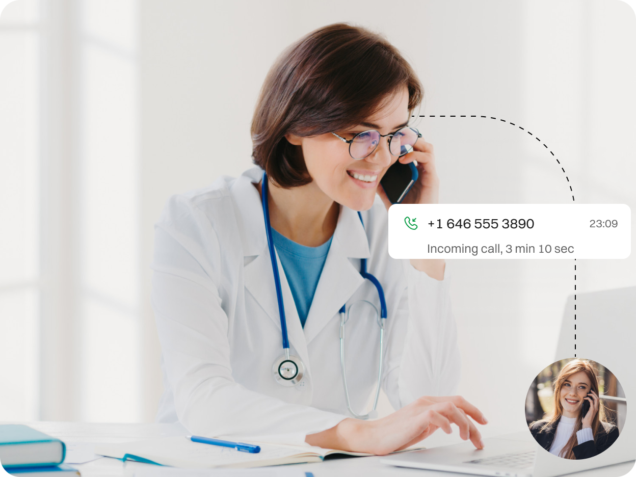 Healthcare Staff receiving Call from a customer from Dialaxy App.