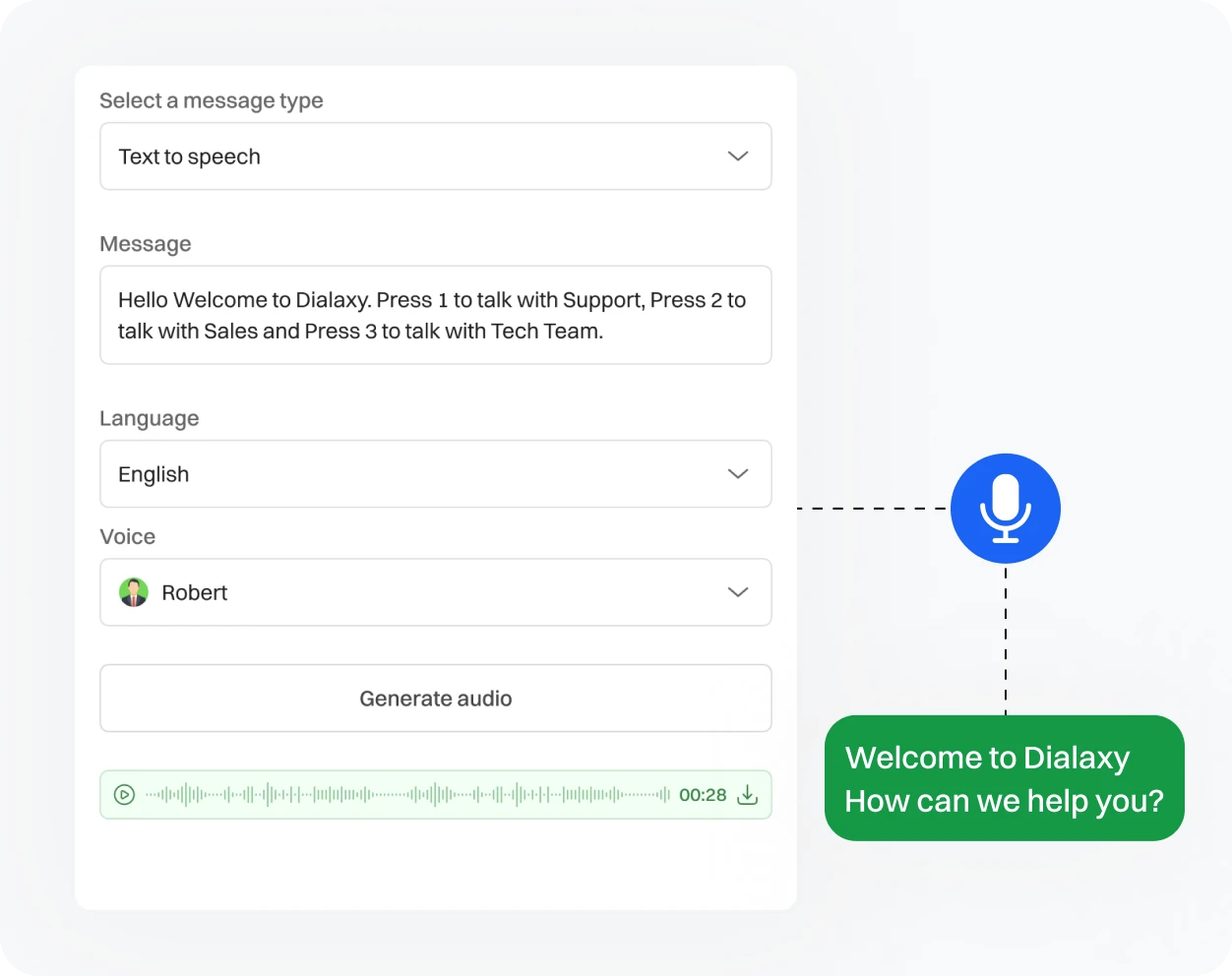 Generating Text to audio. Real estate agents can generate this type of message to send to clients.