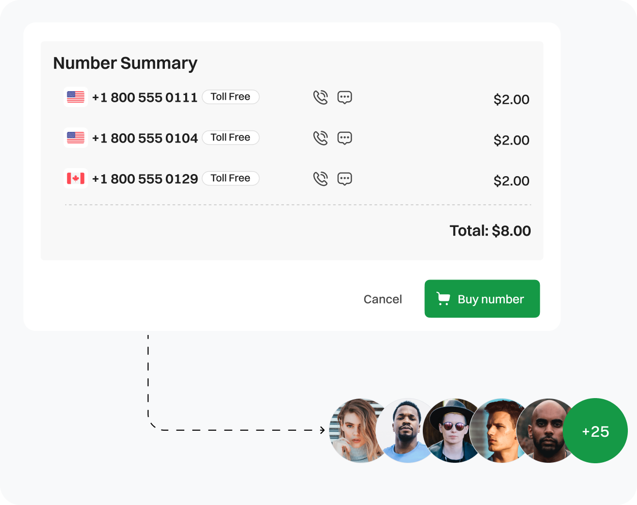 Buy numbers for different team members in Dialaxy.