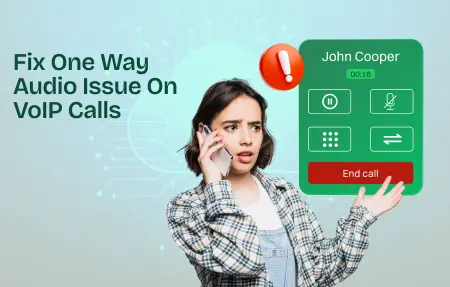 A woman feeling frustrated due to a one-way audio issue.