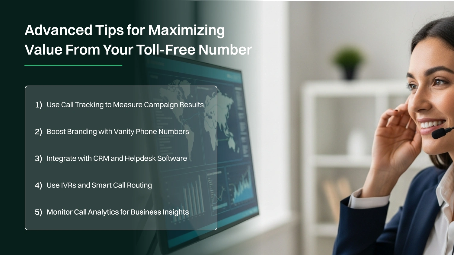 The picture shows five tips for maximizing toll-free number.