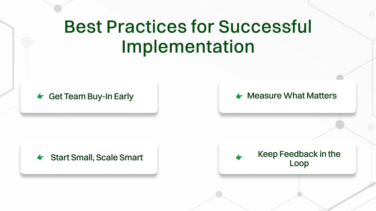 A visual representation of a list of best practices for successful implementation.