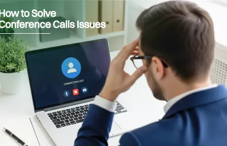 A frustrated man dealing with a conference call issue.