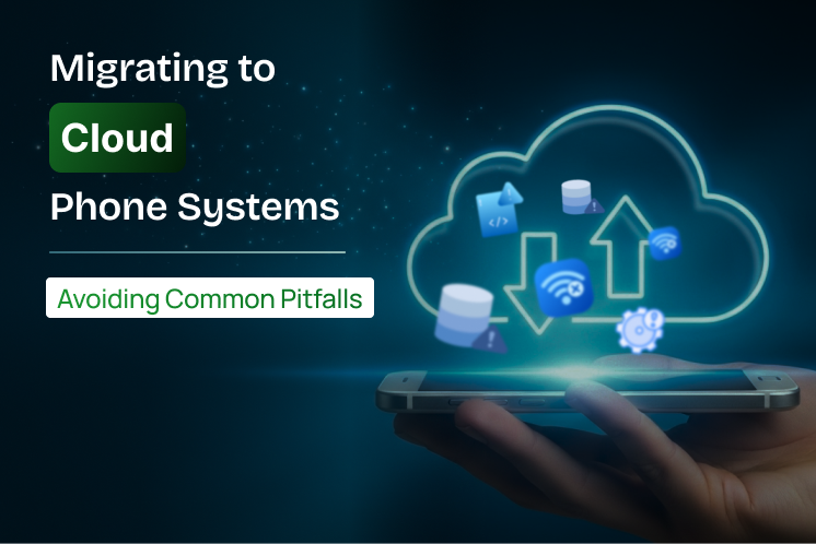 Person holding a smartphone with cloud icons, representing migrating to cloud phone systems