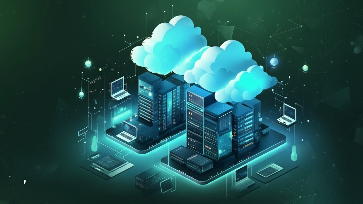 Devices of the cloud in green background