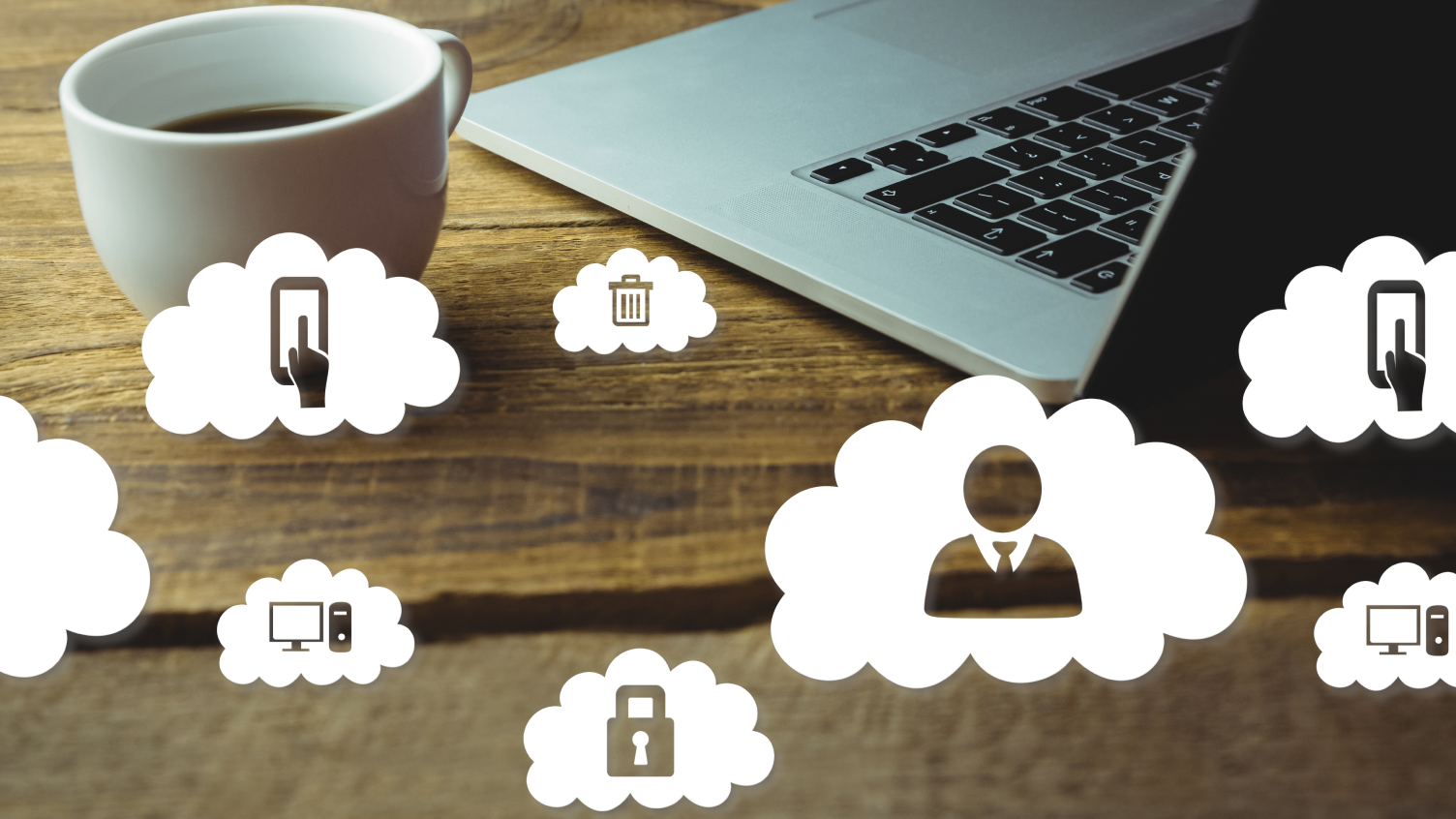 This infographics shows a laptop and different icons.