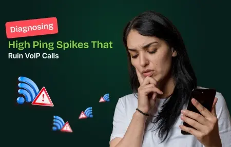 Girl getting frustrated by high ping in VoIP calls.