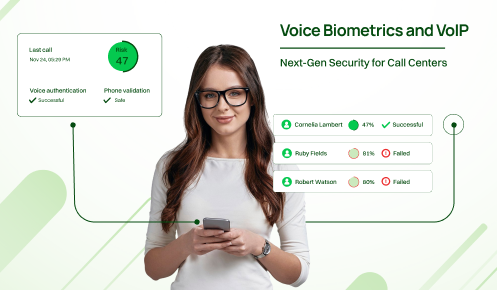 A girl using voice biometrics and voip authentication.