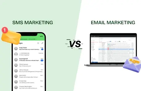 Email marketing vs SMS marketing - pictorial differentiation.