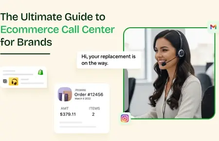 This image shows a women with headphones talking with the customers.