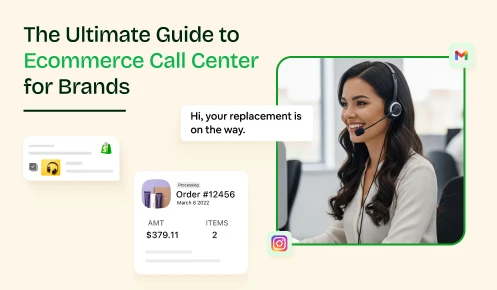 This image shows a women with headphones talking with the customers.